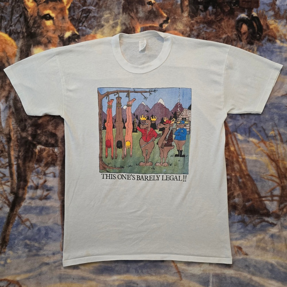 Vintage Hunting Parody 80s Moose Obscure Nature Single Stitch Tee sz Large
